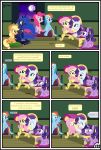  absurd_res applejack_(mlp) blonde_hair clothing comic dialogue english_text equid female feral fluttershy_(mlp) friendship_is_magic group gutovi-kun hair hat headgear headwear hi_res mammal my_little_pony orange_body pinkie_pie_(mlp) princess_luna_(mlp) rainbow_dash_(mlp) rarity_(mlp) text twilight_sparkle_(mlp) window 