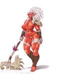  abs axe bandage big_breasts bone breasts dreadlocks female genitals hair hi_res humanoid humanoid_pointy_ears melee_weapon mostly_nude muscular muscular_female nipples not_furry orc plasmidhentai pubes pussy quads red_body red_skin simple_background skull solo text tusks url weapon white_background white_hair wide_hips 