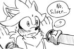  ... 3:2 anthro black_nose black_text blush bodily_fluids duo english_text eulipotyphlan fur fur_tuft hedgehog krazyelf mammal monochrome silver_the_hedgehog simple_background solo_focus sonic_the_hedgehog_(series) speech_bubble sweat text tuft white_background 