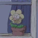  1:1 ambiguous_gender candy eating elemental_creature flora_fauna flower flower_pot flowey_the_flower food lollipop looking_outside not_furry petite-pumpkin plant solo undertale video_games window 