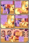  absurd_res applejack_(mlp) bedroom_eyes book comic dialogue duo english_text equid female feral freckles friendship_is_magic furniture gutovi-kun hi_res magic mammal my_little_pony narrowed_eyes seductive table text twilight_sparkle_(mlp) 