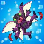  1:1 ambiguous_gender arthropod charlesdoodles digimon digimon_(species) evolution evolution_(transformation) eyes_shrinking feral hi_res insect kabuterimon multi_wing open_mouth purple_body teeth tentomon transformation wings 