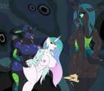  alien alien_(franchise) all_fours anthro arthropod bdsm changeling clothing crown doggystyle dominatrix equid female female/female feral friendship_is_magic from_behind_position group horn mammal my_little_pony princess_celestia_(mlp) princess_luna_(mlp) queen_chrysalis_(mlp) renegade-157 rubber rubber_suit sex shirt topwear torn_clothing winged_unicorn wings xenomorph 