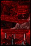  2:3 black_nose blue_eyes canid canine comic demon digital_media_(artwork) dragon english_text feathered_wings feathers fur grey_body grey_fur hi_res horn hybrid mammal red_body red_fur soulsplosion text wings 