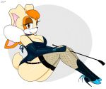 anthro breasts butt choker cleavage clothed clothing dupli female footwear garter_straps gloves hair handwear hi_res high_heels humanoid jewelry lagomorph legwear leporid makeup mammal mature_female necklace rabbit riding_crop rubber shoes solo sonic_the_hedgehog_(series) stockings vanilla_the_rabbit whip 