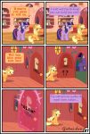  absurd_res applejack_(mlp) bedroom_eyes book comic dialogue door english_text equid female feral friendship_is_magic furniture gutovi-kun hi_res magic mammal my_little_pony narrowed_eyes seductive sitting table text twilight_sparkle_(mlp) 