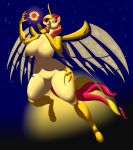  absurd_res anthro breasts clock-face equestria_girls equid featureless_breasts female hi_res horn mammal moon my_little_pony night nonuberis sky solo star sunset_shimmer_(eg) thick_thighs winged_unicorn wings 