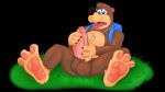  16:9 anthro balls banjo-kazooie banjo_(banjo-kazooie) bodily_fluids brown_body brown_fur erection feet fur genital_fluids genitals humanoid_genitalia humanoid_penis male mammal nude paws penis precum rareware seamaster simple_background solo ursid video_games widescreen 