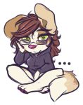  ... alpha_channel canid canine canis chibi clothing dimmi_(character) dimwitdog domestic_dog eyewear female glasses green_eyes hoodie looking_at_viewer mammal pose sitting topwear 