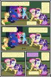  absurd_res applejack_(mlp) blonde_hair clothing comic dialogue english_text equid female feral fluttershy_(mlp) friendship_is_magic group gutovi-kun hair hat headgear headwear hi_res mammal my_little_pony orange_body pinkie_pie_(mlp) princess_luna_(mlp) rainbow_dash_(mlp) rarity_(mlp) text twilight_sparkle_(mlp) window 