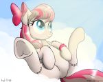  accessory angel_wings_(mlp) bluemeganium cloud equid equine female hair_accessory hair_bow hair_ribbon horse mammal my_little_pony ribbons sky smile solo 