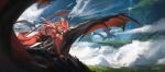  2019 absurd_res ambiguous_gender anthro canid canine cloud detailed detailed_background dragon flying fox group hi_res kadrion mammal membrane_(anatomy) membranous_wings outside riding sky waterfall wings 