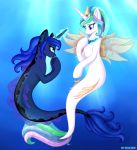  alternate_species duo female female/female fish friendship_is_magic hi_res mailner marine my_little_pony princess_celestia_(mlp) princess_luna_(mlp) seahorse syngnathid syngnathiform underwater water 