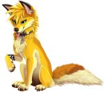  2013 alpha_channel ash_fox_(skeleion) canid canine chest_tuft collar dipstick_ears ear_piercing feral fox fur green_eyes head_tuft mammal multicolored_ears piercing simple_background skeleion solo tongue tongue_out transparent_background tuft yellow_body yellow_fur 