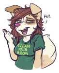  alpha_channel canid canine canis clothing dialogue dimmi_(character) dimwitdog domestic_dog english_text female green_eyes mammal reaction_image solo text 