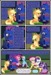  absurd_res applejack_(mlp) blonde_hair clothing comic dialogue english_text equid female feral fluttershy_(mlp) friendship_is_magic group gutovi-kun hair hat headgear headwear hi_res mammal my_little_pony orange_body pinkie_pie_(mlp) princess_luna_(mlp) rainbow_dash_(mlp) rarity_(mlp) text twilight_sparkle_(mlp) window 