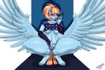  &lt;3 3:2 anthro big_breasts blue_body blush breasts clothing crouching equid equine female friendship_is_magic gesture hair hi_res mammal mature_female my_little_pony nipple_slip open_mouth orange_hair panties pterippus solo suggestive suggestive_gesture tongue tongue_out underwear windy_whistles_(mlp) wings wolfmask 