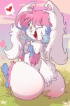  &lt;3 2:3 ambiguous_gender belle_fleur big_butt blush butt easter easter_egg feral fluffy fluffy_tail fuf grass hi_res holidays legendary_pok&eacute;mon long_ears nintendo one_eye_closed pok&eacute;mon pok&eacute;mon_(species) shaymin simple_background smile solo video_games wink 