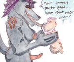  anthro baby blizzard_entertainment canid canine canis child diaper duo english_text female herm hi_res human intersex intersex/female licking mammal mild_abuse text the_horde toddler tongue tongue_out video_games warcraft were werecanid wolf worgen young 