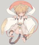  1girl andira_(granblue_fantasy) animal_ears antenna_hair bare_shoulders barefoot blade_(galaxist) blonde_hair brown_hair cameltoe detached_sleeves earrings erune flat_chest full_body granblue_fantasy grey_background hairband jewelry monkey_ears monkey_tail open_mouth panties red_eyes short_hair simple_background solo tail toe_scrunch underwear white_panties 