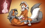  anal anal_penetration balls bodily_fluids cum cum_in_ass cum_inside cum_on_stomach duo dusk_lycanroc eye_contact feral feral_on_feral genital_fluids genitals hi_res knot looking_at_another looking_pleasured lycanroc male male/male nintendo penetration penis pok&eacute;mon pok&eacute;mon_(species) tongue tongue_out tuoko tuoko_(lycanroc) video_games zetsin 
