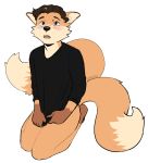  2_tails alpha_channel anthro blush bottomless canid canine clothed clothing fox kyrosh looking_up male mammal multi_tail solo 