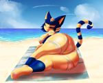  5:4 animal_crossing ankha_(animal_crossing) anthro beach big_butt butt felid feline female hi_res looking_at_viewer looking_back mammal nintendo paws pinup pose seaside solo thick_thighs video_games wide_hips zelue 