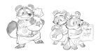  2020 absurd_res animal_crossing anthro bag belly bottomwear canid canine clothing ginnosuke graphite_(artwork) group hi_res japanese_text kemono mammal money monochrome nintendo pencil_(artwork) raccoon_dog shirt shorts simple_background slightly_chubby tanuki text timmy_nook tom_nook_(animal_crossing) tommy_nook topwear traditional_media_(artwork) video_games white_background 