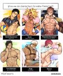  6+boys abs aegir_(tokyo_houkago_summoners) arm_up ball bara beard black_clover black_hair blonde_hair blue_eyes brown_eyes brown_hair chest dark_skin dark_skinned_male earrings facial_hair fate/grand_order fate_(series) glasses highres jacket jewelry kevin_(seiken_densetsu_3) long_hair long_sleeves looking_at_viewer low-tied_long_hair magi_the_labyrinth_of_magic male_focus masrur multiple_boys muscle napoleon_bonaparte_(fate/grand_order) nipples open_clothes open_mouth open_shirt pants pectorals pubic_hair red_hair robodraws sawamura_daichi scar seiken_densetsu seiken_densetsu_3 shirt short_sleeves simple_background six_fanarts_challenge smile sportswear standing sweat tokyo_houkago_summoners white_hair yami_sukehiro yellow_eyes 