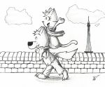  anthro canid canine canis clothed clothing couple_(romantic) dennis domestic_cat dress duo eiffel_tower el_se&ntilde;or_erizo felid feline felis female happy hi_res male mammal paris relationship scarf size_difference suzette walking wolf 