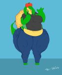  2020 absurd_res alicha_courtney_flores anthro appletun belly big_belly big_breasts breasts clothed clothing curvy_figure deep_navel digitigrade dragon elemental_creature fan_character female flora_fauna food food_creature green_body hi_res navel nintendo plant pok&eacute;mon pok&eacute;mon_(species) red_body slightly_chubby tan_body thestrider thick_thighs uniform video_games voluptuous wide_hips 