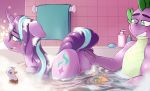 2020 absurd_res aged_up anon_1515 anthro bathtub bodily_fluids cutie_mark digital_media_(artwork) dock equid female friendship_is_magic genital_fluids genitals hand_on_butt hi_res horn male male/female mammal my_little_pony nude partially_submerged peeing penis scalie spike_(mlp) starlight_glimmer_(mlp) towel unicorn urine water watersports 