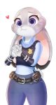  &lt;3 2020 anthro clothed clothing dipstick_ears disney ears_down fully_clothed fur grey_body grey_fur judy_hopps lagomorph leporid mammal multicolored_ears pivoted_ears police_uniform purple_eyes rabbit simple_background smile solo swetpot uniform white_background zootopia 