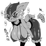  anthro big_breasts blush bodily_fluids breasts butt cinderace disembodied_hand female hi_res katuu monochrome nintendo nipple_outline pok&eacute;mon pok&eacute;mon_(species) solo sweat video_games 