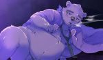  2020 anthro barely_visible_genitalia barely_visible_penis belly blue_eyes blush clothed clothing d_7110_k eyewear genitals glasses hi_res humanoid_hands kemono leib_(tas) male mammal moobs nipples open_shirt overweight overweight_male penis polar_bear shirt smoking solo tokyo_afterschool_summoners topwear ursid ursine video_games 