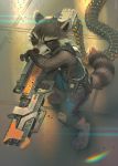  2020 ammunition anamorphic_lens_flare blood bodily_fluids clothing guardians_of_the_galaxy gun male mammal marvel miles_df procyonid raccoon ranged_weapon rocket_raccoon solo weapon 