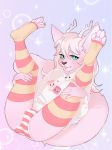  absurd_res anthro antlers artolvrsmth canid canine clothing female freckles hi_res horn legwear mammal marshmallow_fluff_(character) panties pattern_clothing pattern_underwear presenting shirt solo stockings striped_clothing striped_panties striped_underwear stripes topwear underwear 