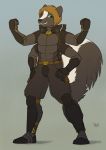  anthro archekruz armor hi_res male mammal mephitid multi_arm multi_limb plantigrade skunk solo standing 