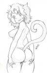  2019 animal_humanoid black_and_white breasts butt clothed clothing female hair humanoid krakenparty looking_back mammal mammal_humanoid monkey_humanoid monochrome nipples not_furry partially_clothed primate primate_humanoid signature simple_background sketch solo teeth traditional_media_(artwork) underwear white_background 