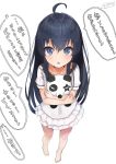  1girl :o ahoge bangs bare_legs barefoot black_hair blue_eyes blush collarbone commentary_request dress eyebrows_visible_through_hair highres holding long_hair looking_at_viewer shiina_aoi simple_background solo stuffed_animal stuffed_panda stuffed_toy translation_request white_background white_dress yahari_ore_no_seishun_lovecome_wa_machigatteiru. yukinoshita_yukino 