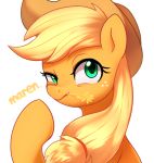 2020 absurd_res applejack_(mlp) blonde_hair clothing cowboy_hat digital_media_(artwork) earth_pony equid equine eyelashes female freckles friendship_is_magic green_eyes hair hat headgear headwear hi_res horse long_hair looking_at_viewer mammal marenlicious my_little_pony object_in_mouth pony signature simple_background solo white_background 