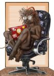  2019 anthro black_nose breasts brown_body brown_eyes brown_fur brown_nipples chair computer eyewear female fur furniture genitals glasses laptop mammal nipples nude open_mouth porcupine pussy rodent solo style_wager tanya_quille 