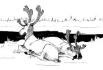  ambiguous_gender antlers black_and_white capreoline cervid digital_media_(artwork) duo eyes_closed feral fur hooves horn looking_back lying mammal monochrome on_front reindeer simple_background sky smile tree water white_background wuffe 