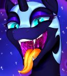  absurd_res armor bodily_fluids digital_media_(artwork) drooling equid eyelashes fangs female friendship_is_magic headgear helmet hi_res horn looking_at_viewer mammal mouth_shot my_little_pony nightmare_moon_(mlp) open_mouth peachlee saliva solo teeth tongue tongue_out unicorn 
