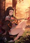  crazyzhuozhuo japanese_clothes kamado_nezuko kimetsu_no_yaiba nopan skirt_lift 