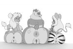  2020 anthro anus areola big_butt black_and_white blush breasts butt eyewear female fur genitals giant_panda glasses group honey_(ever700) isabelle_(ever700) liru_goldheart lonbluewolf looking_at_viewer looking_back mammal monochrome mouse multicolored_body multicolored_fur murid murine nipples one_eye_closed open_mouth pussy rodent ursid 