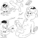  1:1 animal_crossing anthro balls beaver big_balls big_penis black_and_white blush bodily_fluids c.j._(animal_crossing) clothed clothing digital_media_(artwork) english_text erection fish genital_fluids genitals kinkykong low_res male mammal marine monochrome nintendo nude penis rodent text video_games 