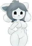  absurd_res alpha_channel blush breasts embarrassed featureless_breasts featureless_crotch fur grey_hair hair hi_res mammal nude tem temmie_(undertale) text undertale video_games white_body white_fur zinzoa 
