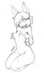 2019 black_and_white breasts chest_tuft collar female freckles hair kneeling krakenparty lagomorph leporid looking_down mammal monochrome navel nipple_fetish nipple_pinch nipple_play nipples nude pinch rabbit signature simple_background sketch solo traditional_media_(artwork) tuft white_background 