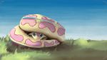  absurd_res blue_eyes coiling cutie_mark eqlipse_(artist) female fluttershy_(mlp) friendship_is_magic hi_res hiding looking_at_viewer multicolored_body my_little_pony naga on_ground pink_body reptile scalie serpentine snake snake_hood solo video_games viper_(x-com) wallpaper x-com x-com_2 yellow_body 
